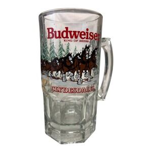 Vintage‎ 1988 Budweiser Clydesdale Horses Holiday Large Glass Beer Stein